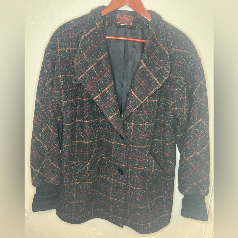 Vintage Patina International Plaid‎ Shawl Collar Blazer Coat